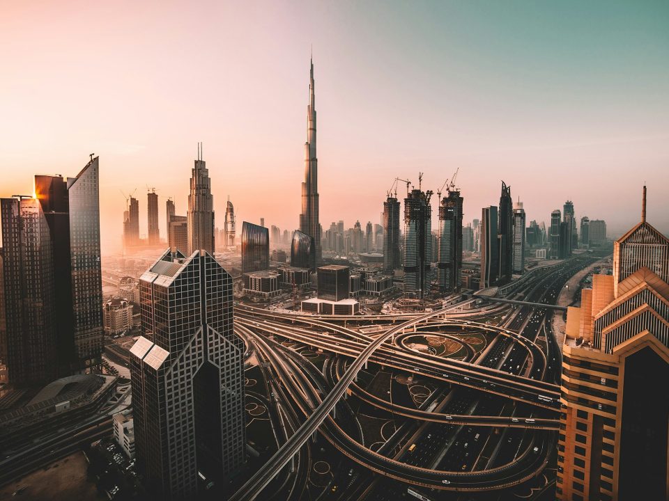Dubai skyline at sunrise